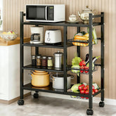 ComfyHome 4-Tier Kitchen Trolley with Wheels & 3 Wire Baskets – Adjustable Microwave Stand, Metal Storage Rack for Pantry, Heavy Duty Kitchen Cart