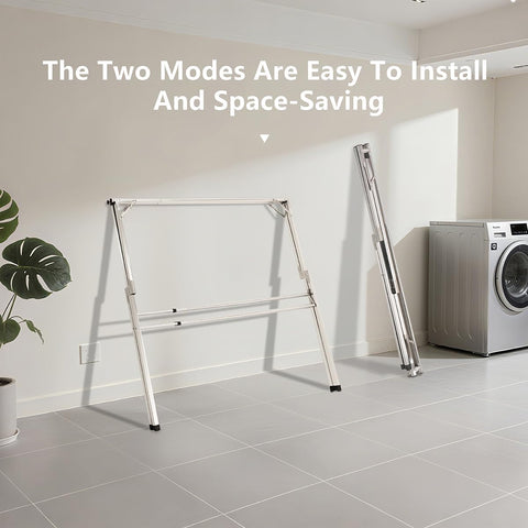 ComfyHome Foldable Cloth Drying Stand, Stainless Steel Laundry Rack – Adjustable Length, 20 Windproof Hooks, Indoor Outdoor Clothes Drying Rack for Balcony & Monsoon