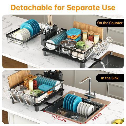ComfyHome dish rack with detachable top tier for separate use on the kitchen counter or over the sink