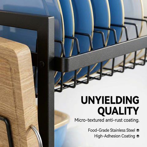 ComfyHome 2-Tier Dish Drying Rack with Drainboard & Utensil Holders – Rustproof Stainless Steel Bartan Stand for Kitchen, Space Saving Counter Organizer