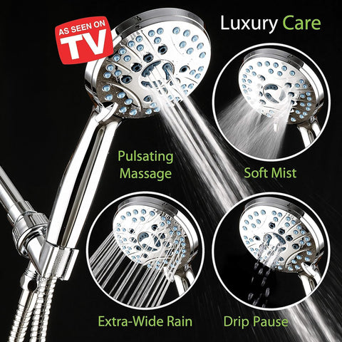 ComfyHome High Pressure Hand Shower with 8 Spray Modes, Self-Cleaning Anti-Clog Nozzle & 1.5M Flexible Hose Pipe – Includes 50 Pcs Drain Cover