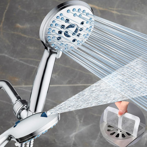 ComfyHome High Pressure Hand Shower with 8 Spray Modes, Self-Cleaning Anti-Clog Nozzle & 1.5M Flexible Hose Pipe – Includes 50 Pcs Drain Cover