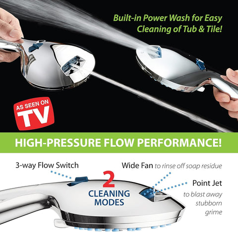 ComfyHome High Pressure Hand Shower with 8 Spray Modes, Self-Cleaning Anti-Clog Nozzle & 1.5M Flexible Hose Pipe – Includes 50 Pcs Drain Cover
