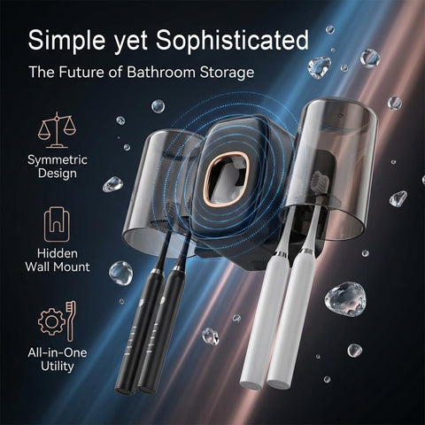 ComfyHome Wall Mounted Toothbrush Holder with Automatic Toothpaste Dispenser & 2 Gargle Cups – No Drill, Self Adhesive Bathroom Organizer
