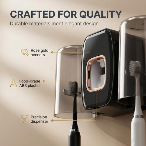 ComfyHome Wall Mounted Toothbrush Holder with Automatic Toothpaste Dispenser & 2 Gargle Cups – No Drill, Self Adhesive Bathroom Organizer